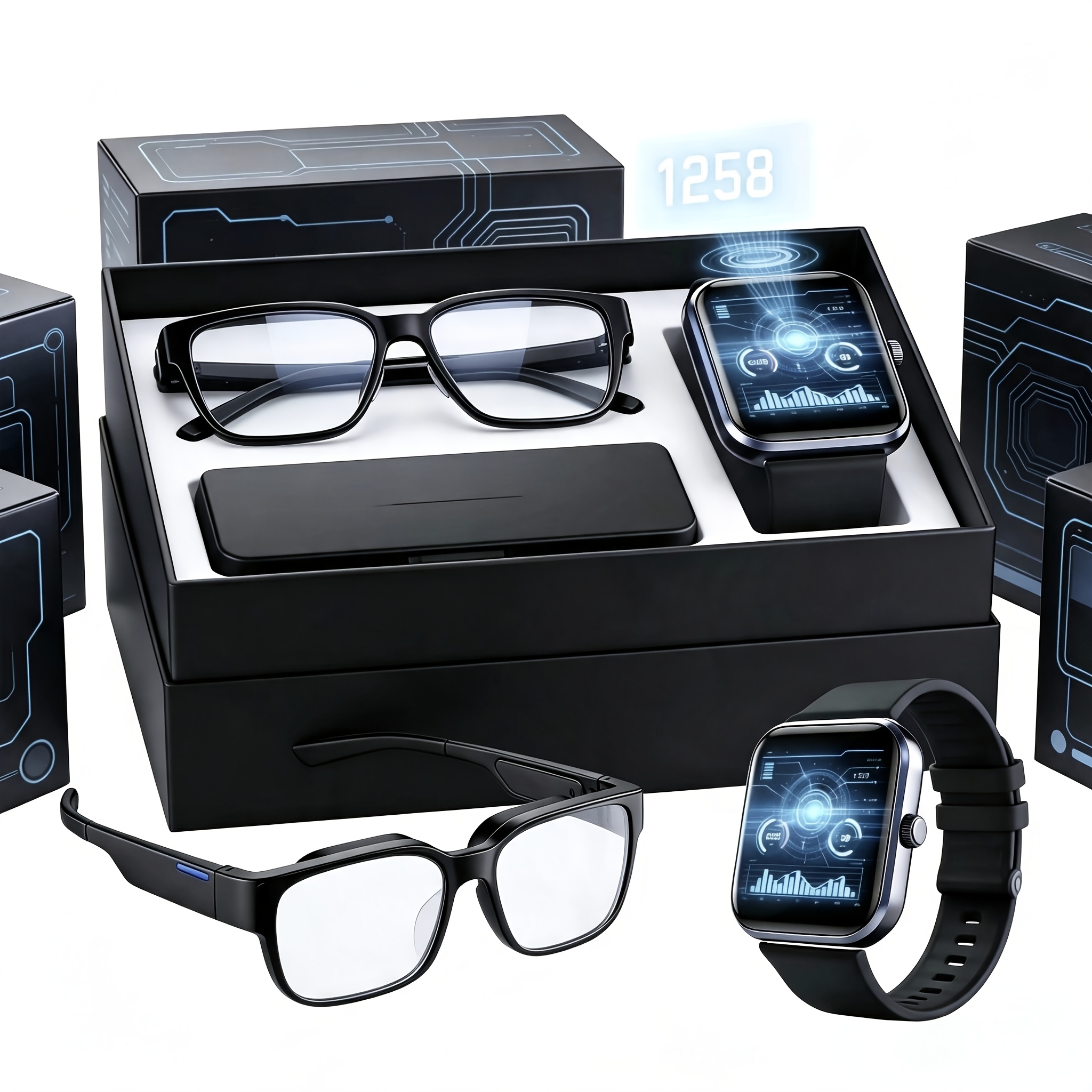 TEMU [new Product Launch] Ai Translation Glasses And Smart Touchscreen Watch, Translating 164 Languages, New Multifunctional Audio Glasses, Unisex,
