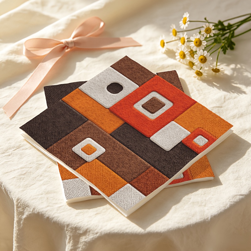 TEMU Lot de 20 serviettes, papier de serviette double couche de haute qualité, motif élégant d'impression de collage géométrique, de couleurs chaudes