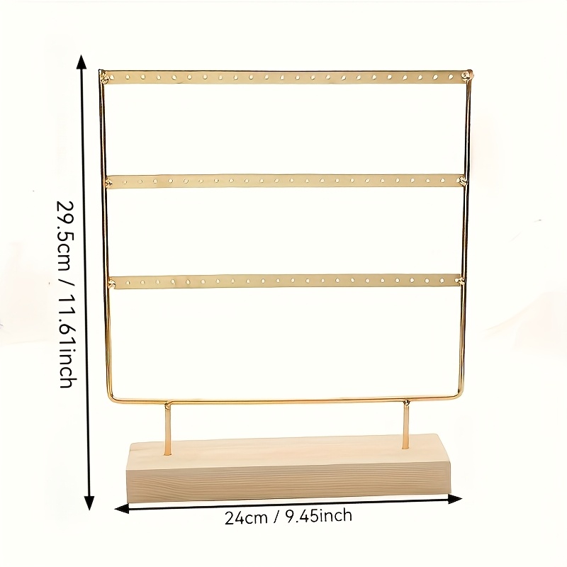 1pc Metal 3-tier Jewelry Display Stand With Wooden Base For Earring Storage