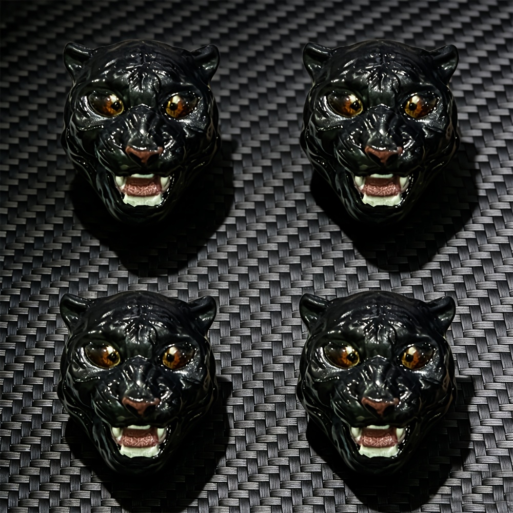 TEMU 4pcs 3d Animal Tiger Leopard Head Tire Valve Stem Caps, Heavy Duty Universal Wheel Air Valve Covers, Dustproof Anti-corrosion Stylish Decorative