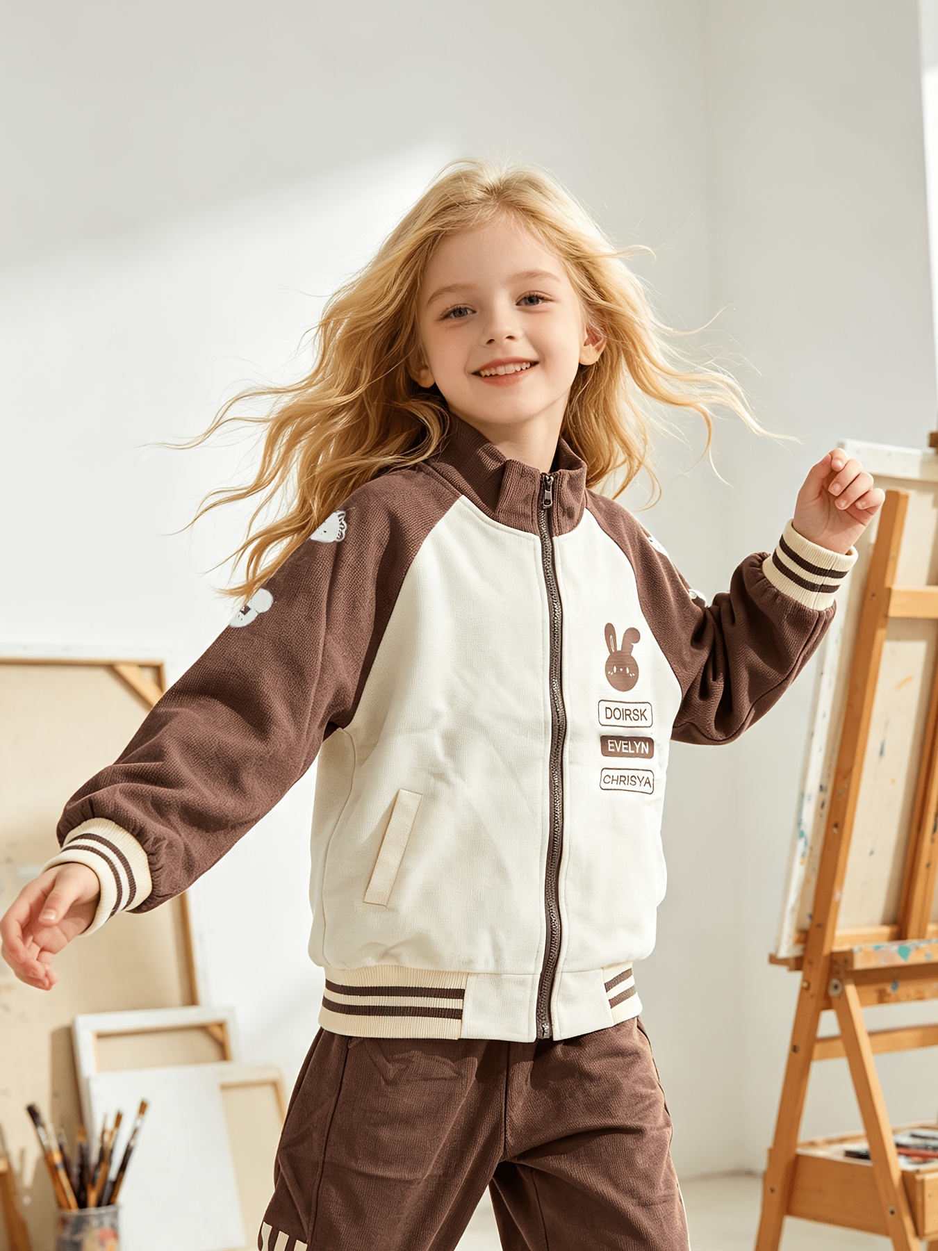 Girls' Baseball Uniform Set with Casual Jacket and Pants