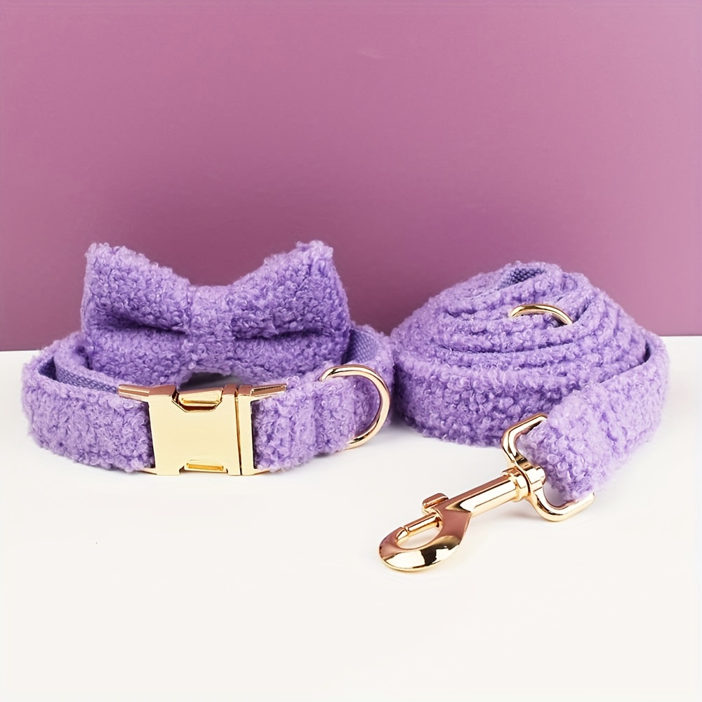 Personalized Teddy Velvet Dog Collar and Leash Set
