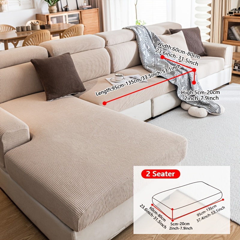 TEMU 1pc Straight Striped Solid Color Sofa Hat, Wear-resistant And Non Slip All Year Round, Pet Friendly Sofa Cushion Cover, Machine Washable Elastic