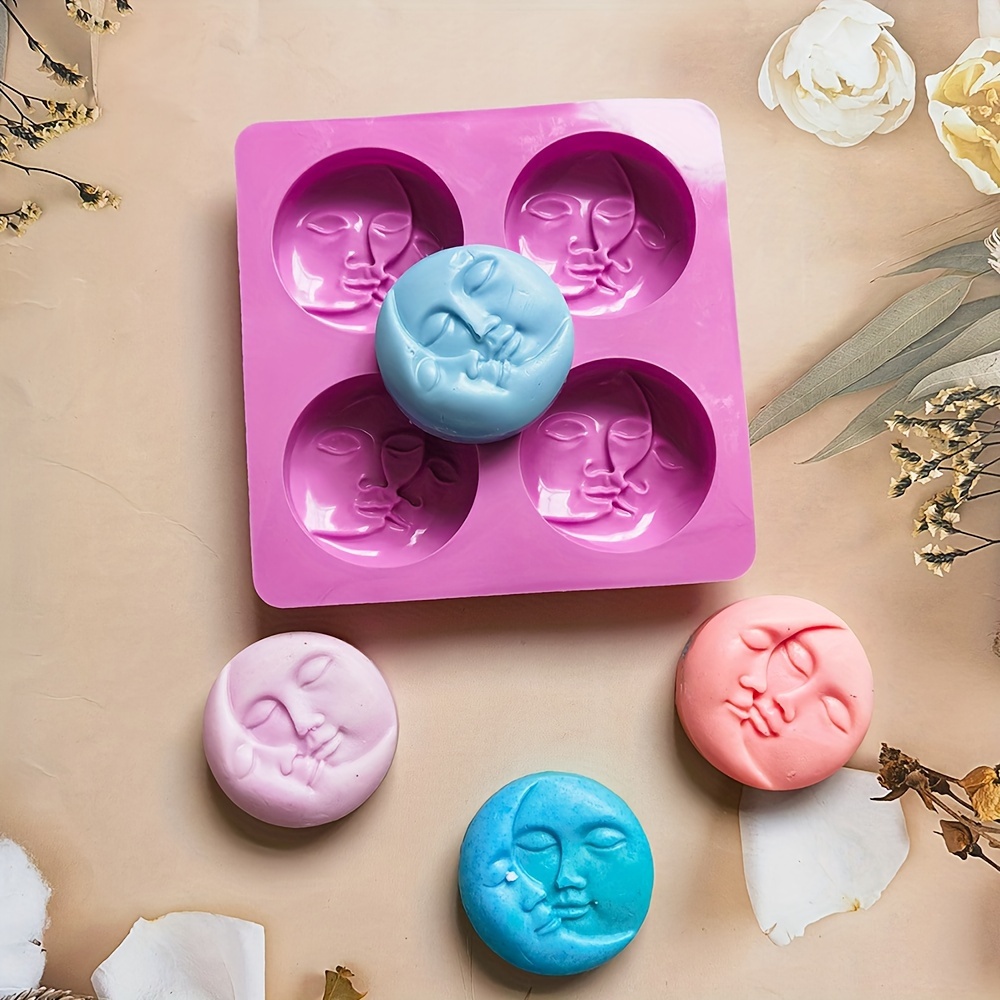 

1pc Silicone Face Mold - 4-cavity, Double-sided Round Soap And Aromatherapy Wax Crafting Tool