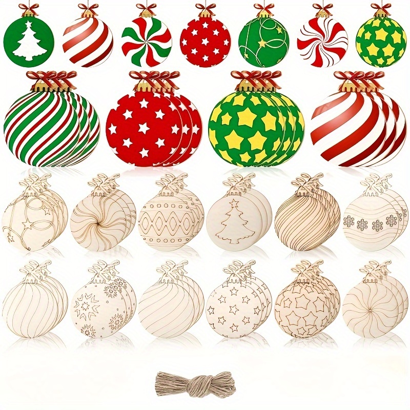 

Unfinished Wooden Christmas Ornaments, Diy Paintable Wood Slices In For Decoration, Decorations