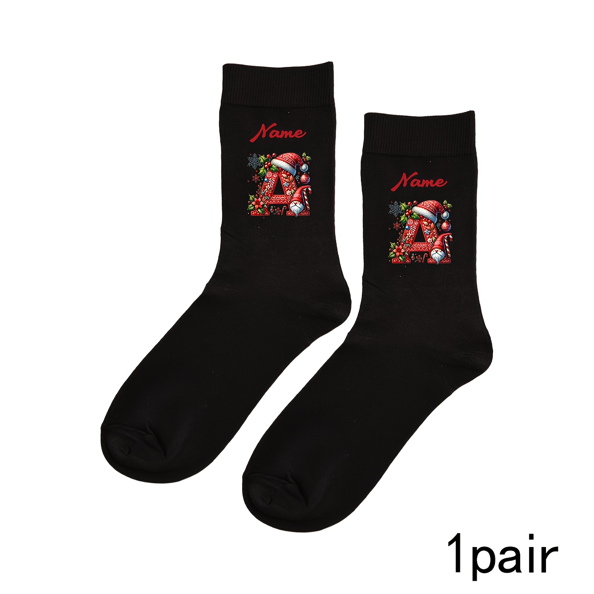TEMU Custom Name Socks, Personalized Black Socks, Customized Christmas Decoration, Customizable Christmas Stockings, Birthday Gift, Valentine's Day,