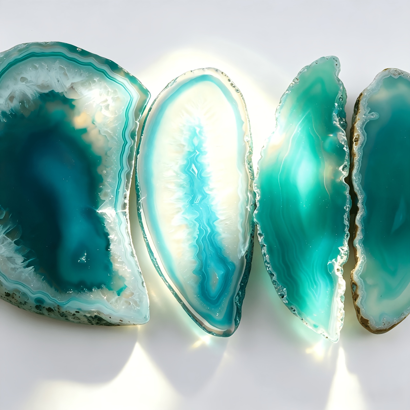 12pcs Natural Teal Green Banded Agate Geode Slices for Craft Making