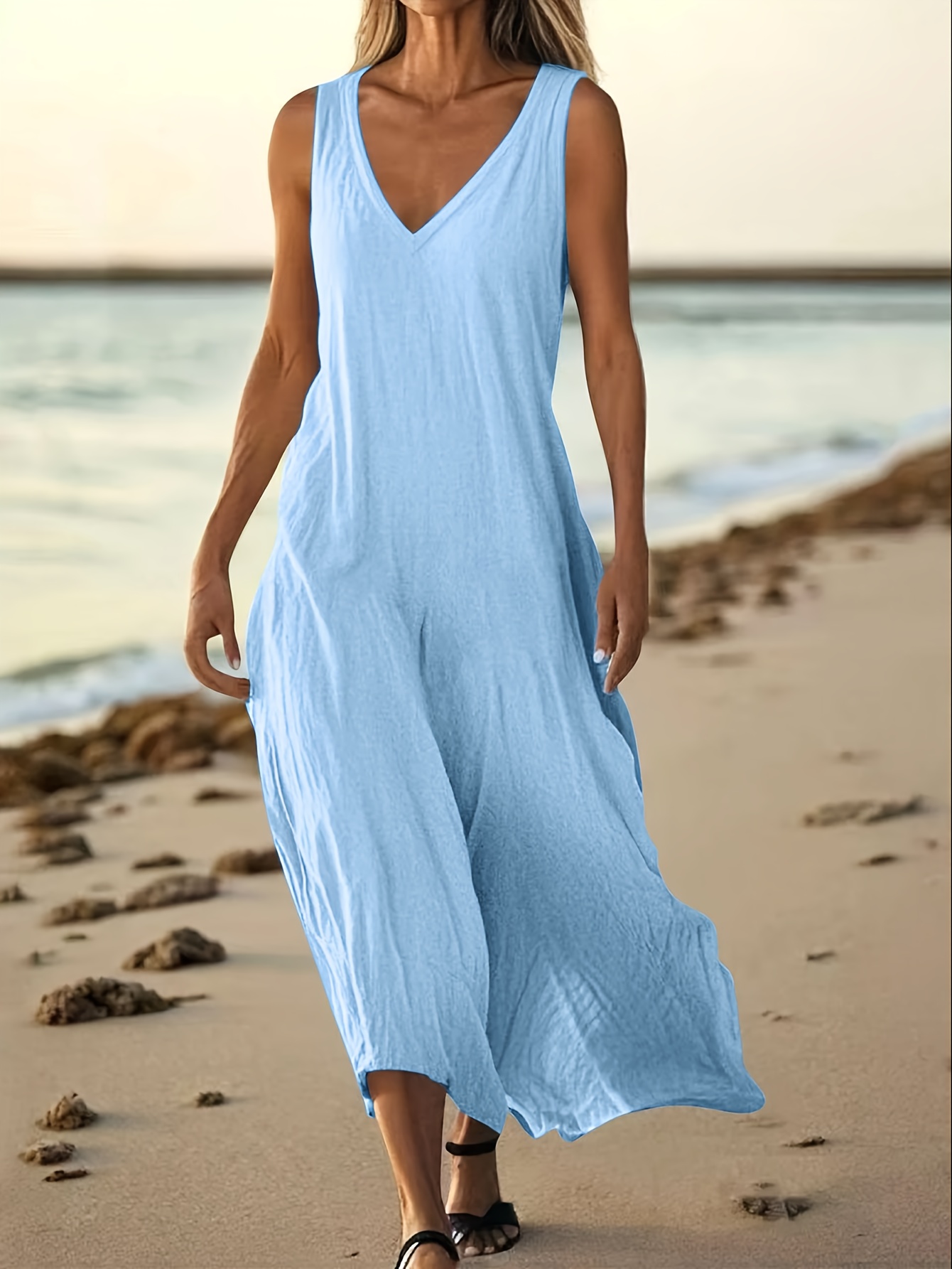 slim fit dress slacks Loose Fitting Women Cotton Dresses Summer Dresses Women Sleeveless Dresses  D9504 main image 0