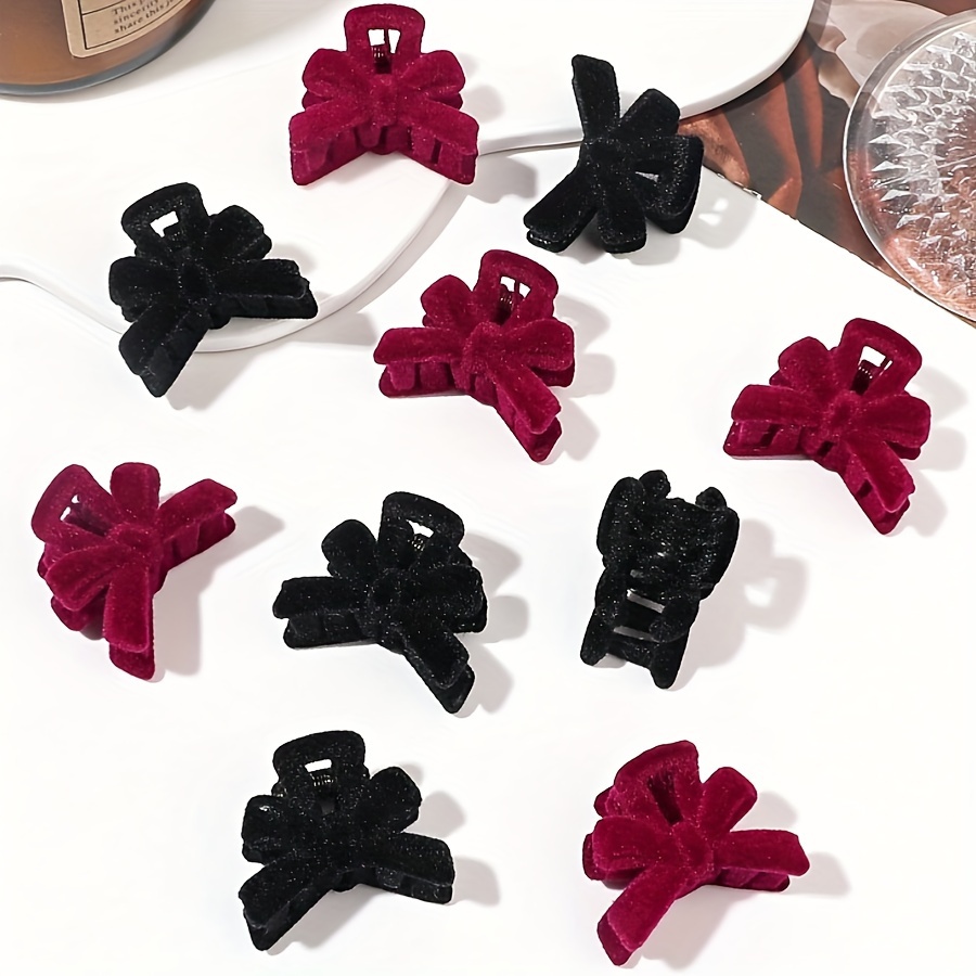 

10pcs Set Velour Hair Clips - Elegant Vintage Bow Tie Hair Accessories For Women, Solid Color Hairpins For Hairstyling, New Year, Valentine's Day, And Fall/winter Celebrations