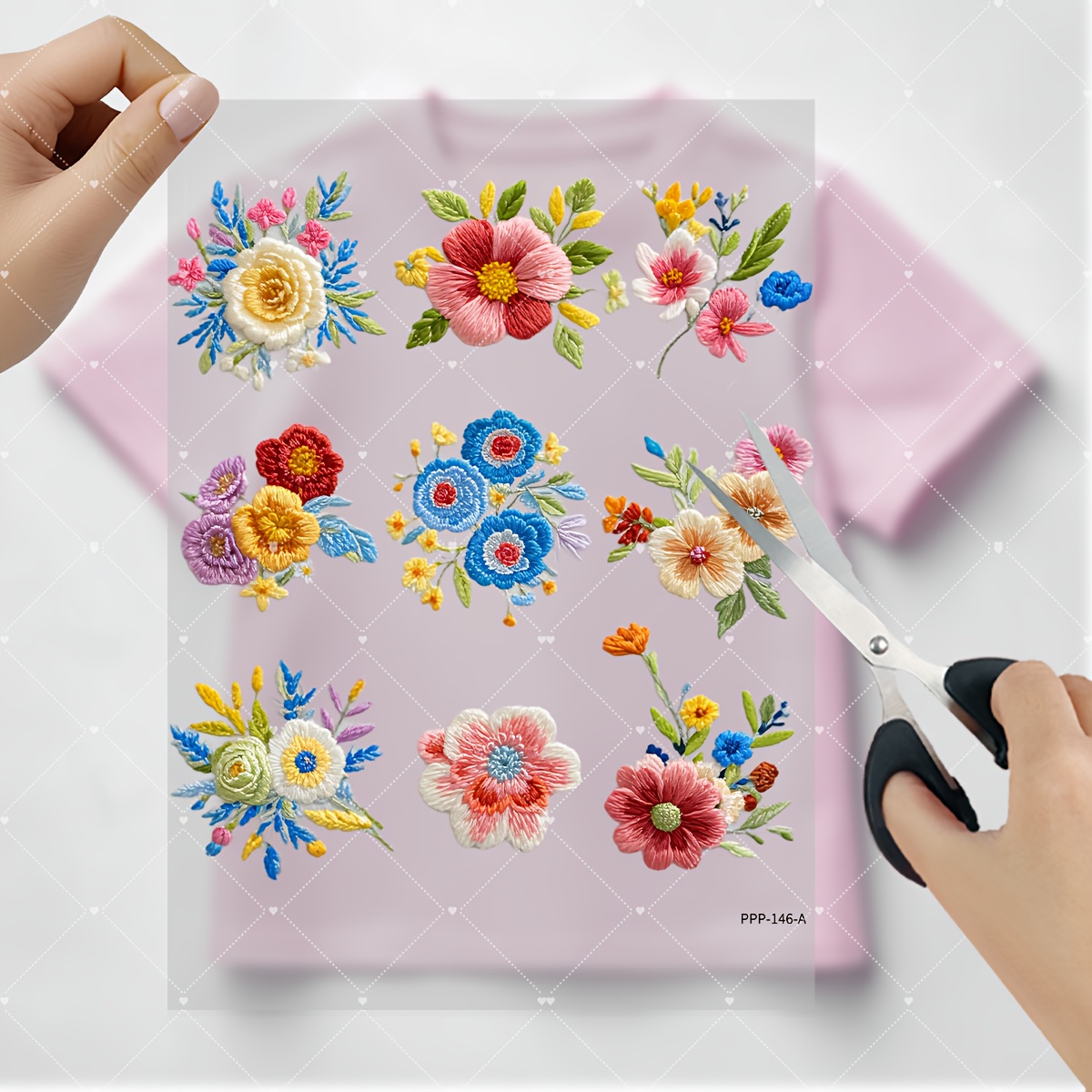 Image of 9pcs/set, 2d Printing Beautiful Floral Artwork Vinyl Heat Transfer Patches, White Ink Iron-on Decals, Durable Washable For T-shirts Masks Backpacks Etc., Party Decorations And Gift Wrapping
