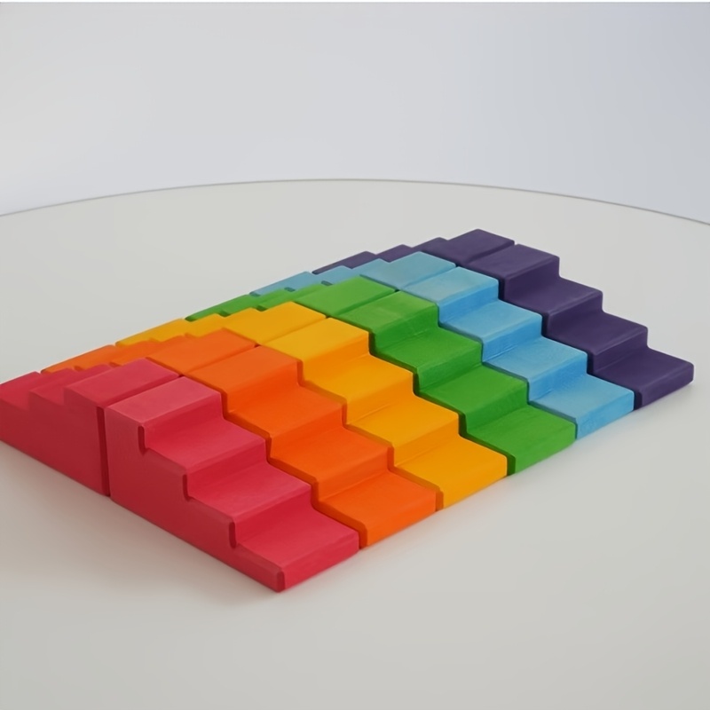 Solid Wood Stacking Block Toy, Rainbow Building Set