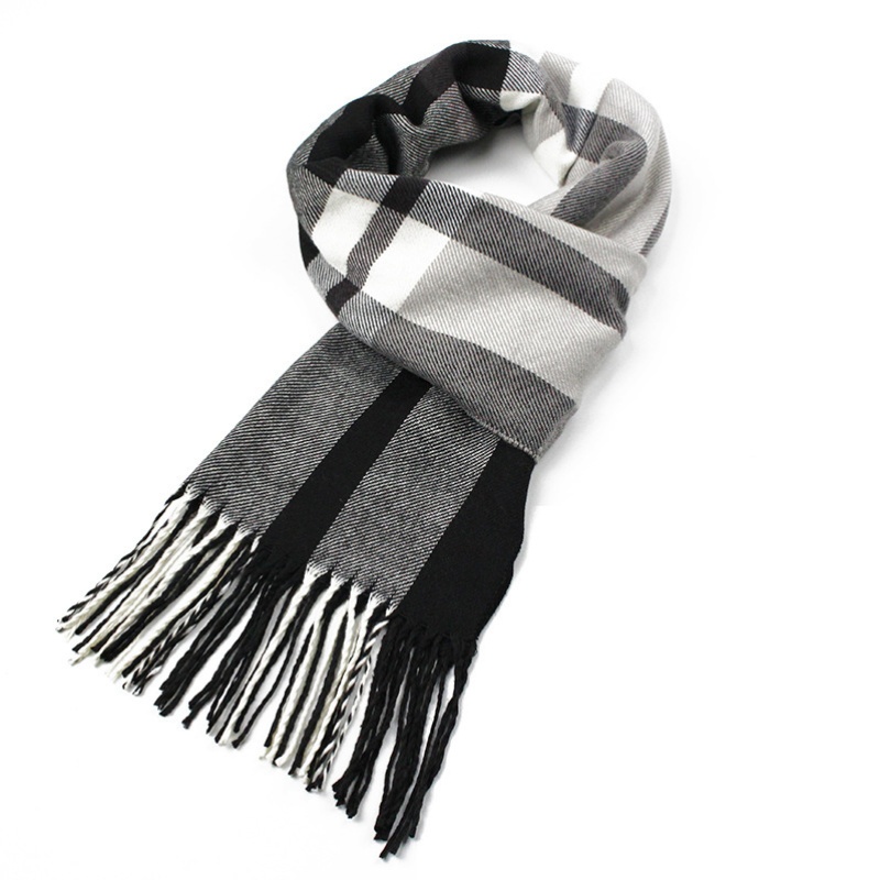 Écharpe à carreaux pour homme, hiver chaud et doux, motif tartan classique noir et blanc, couverture et châle polyvalents pour l'automne, l'automne et l'hiver, lavable en machine, cadeau de Noël, d'Action de Grâce et du Nouvel An pour lui, accessoire confortable et durable pour les tenues décontractées et formelles.