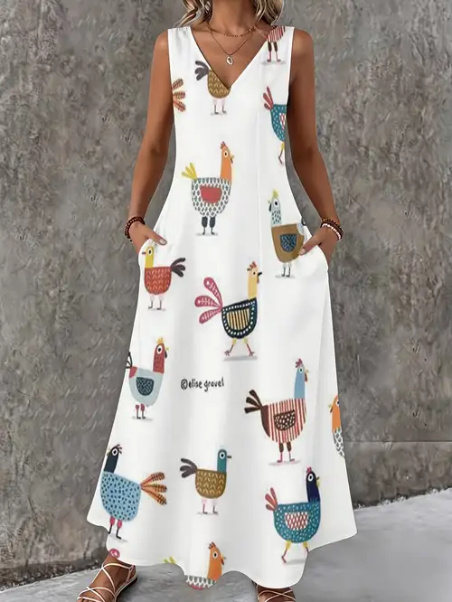chicken design dress Chicken Rooster Hen Pattern Rooster A-Line Dress by Aryabek