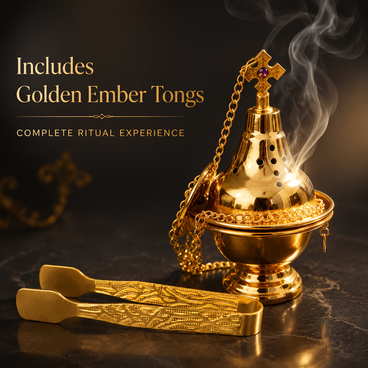 TEMU Vintage Metal Incense Holder Set With Golden Charcoal Tongs, Hanging Charcoal For Meditation, , Yoga Room & Spiritual Decor
