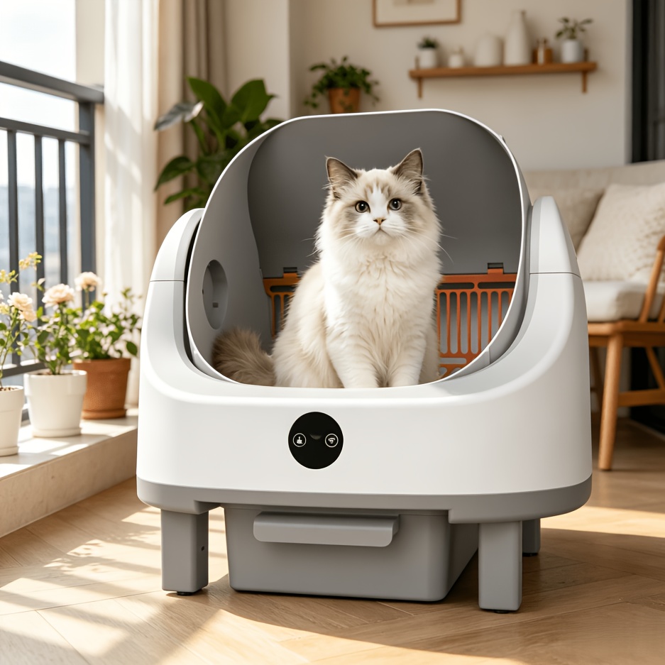 TEMU de arena autolimpiante para gatos de uso doméstico, inodoro cerrado para gatos de capacidad supergrande, de bloqueo de olores, estructura