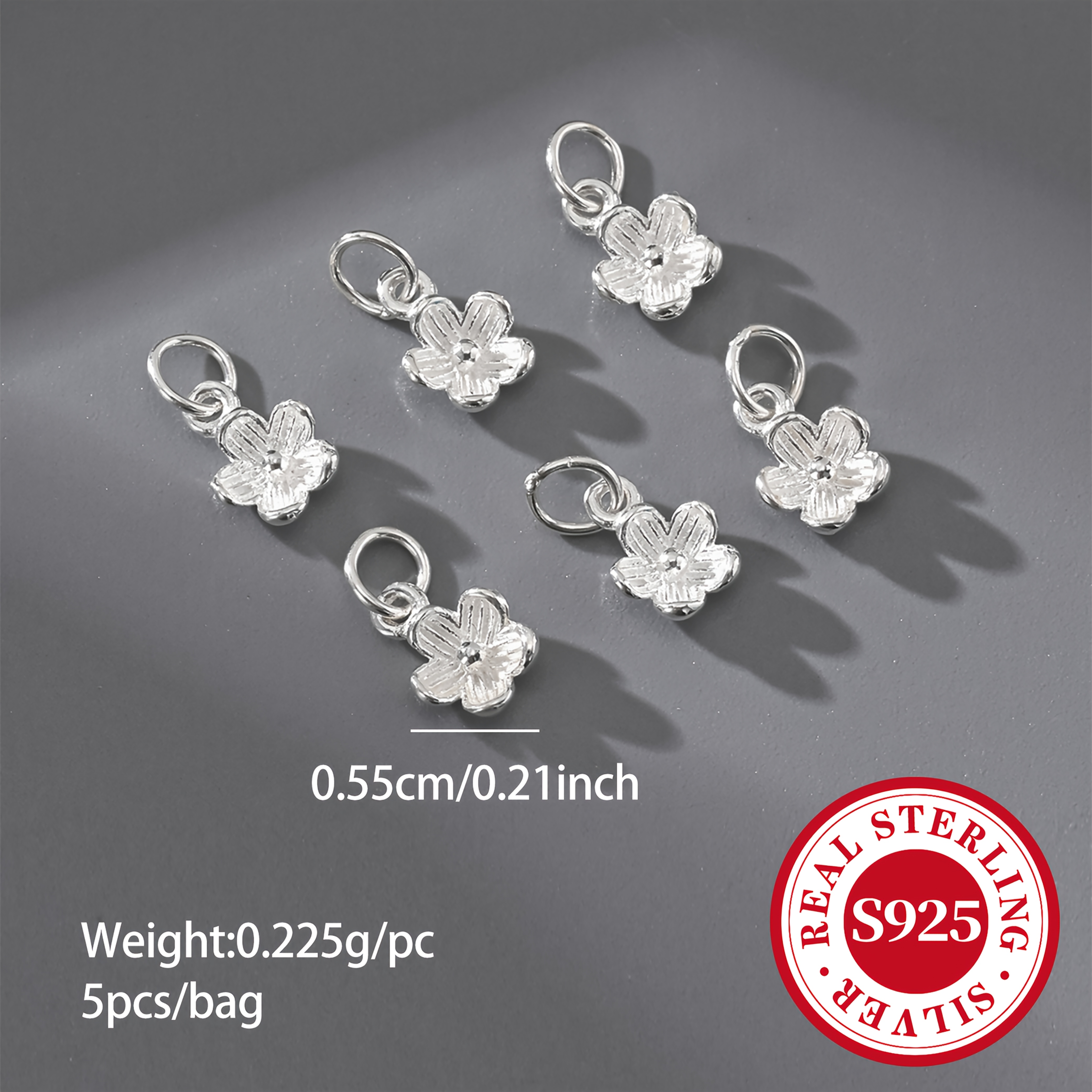 Image of 5-pack S925 Sterling Silvery Small Peach Pendant, Unique Three-dimensional Plum Charm For Diy Bracelet, Necklace, Or Cord Pendant