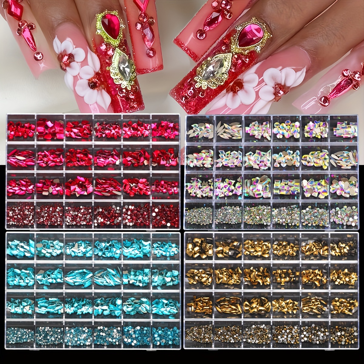 

-four Nail Diamond Sleeves Installed Flat Glass Nail Art Ab Color Gem Handmade Diy Nail Decorative Diamond Ab Nail Nail Nails Glittering Nail Charm