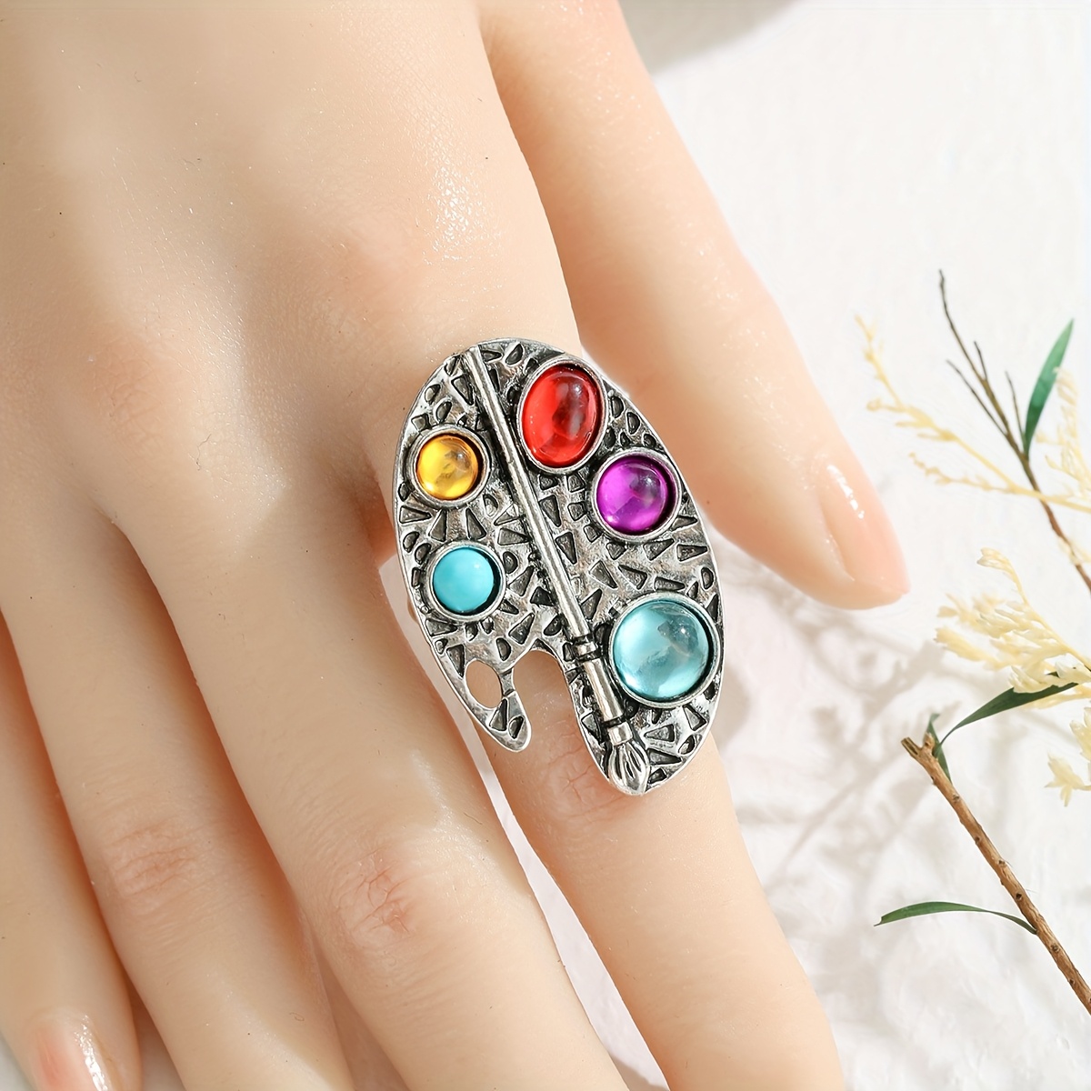 Women's Irregularly Shaped Multicolor Gemstone Open Ring