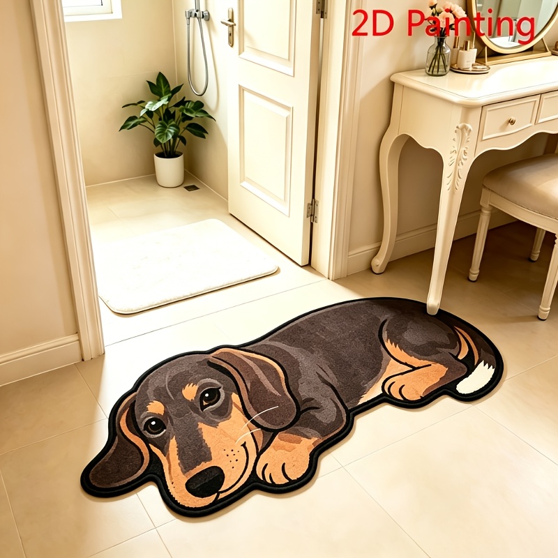 TEMU Velvet 900g 9mm Cute Creative Entrance Door Mat 2d Simulation Dachshund Living Room Carpet Personalized Cartoon Bedroom Decoration Bedside Rug