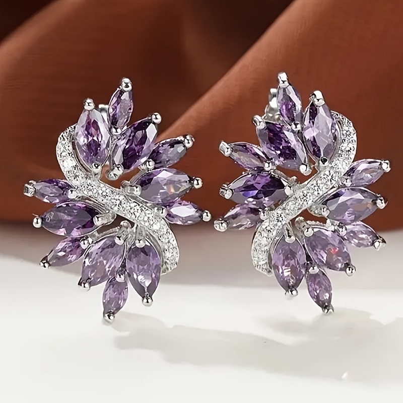 E-shop 1 Paar Damenmode Ohrstecker Exquisite Eingefasste Pferdeaugenform Geschnittene Synthetische Zirkonia Blumenohrringe Braut Hochzeit Verlobung