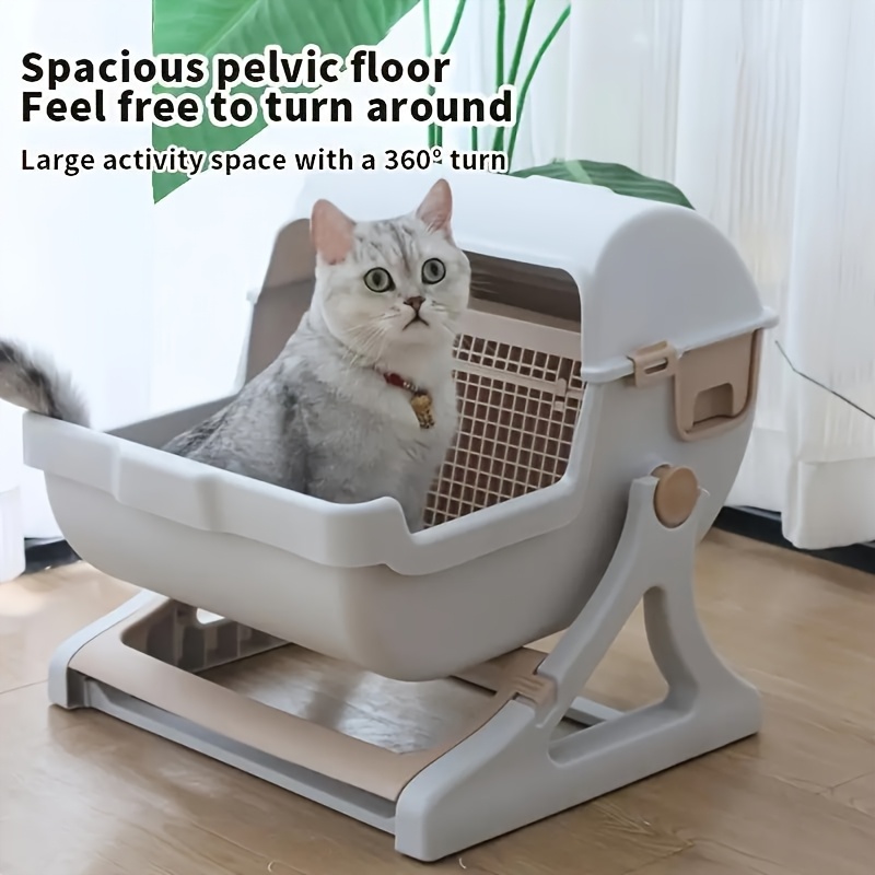 

1pc Whiskerwonders Automatic Cat Litter Box, Abs Plastic, Space, Easy To Clean, No Charging Required, Semi-automatic Self-cleaning Kitten Toilet With Large Activity Area