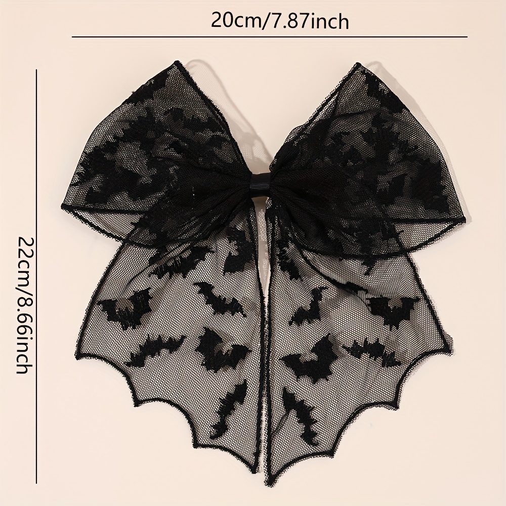 3 pairs halloween bat silhouette hair clips - gothic lace polyester hairpins with black bows, exaggerated design for women &,   cosplay, costume parties & casual attire, festive hair accessories for halloween, halloween costume, gothic style, durable hairpins Product details 2