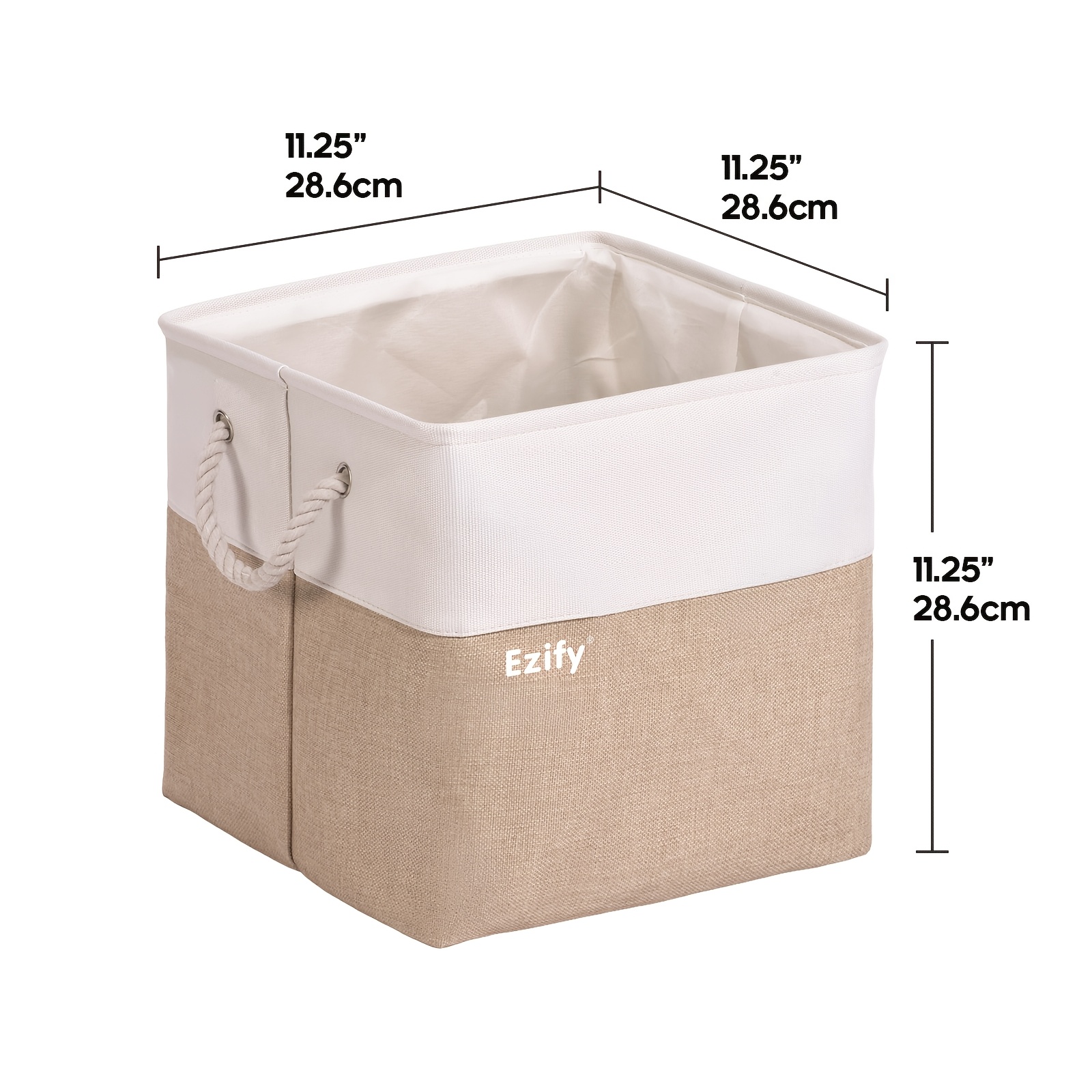 Pack Of 6 Fabric Foldable Storage Baskets, 28.6cm/33cm , Khaki And Gray Optional, Breathable Material, Soft And Foldable With Handles, Closet Bookshel