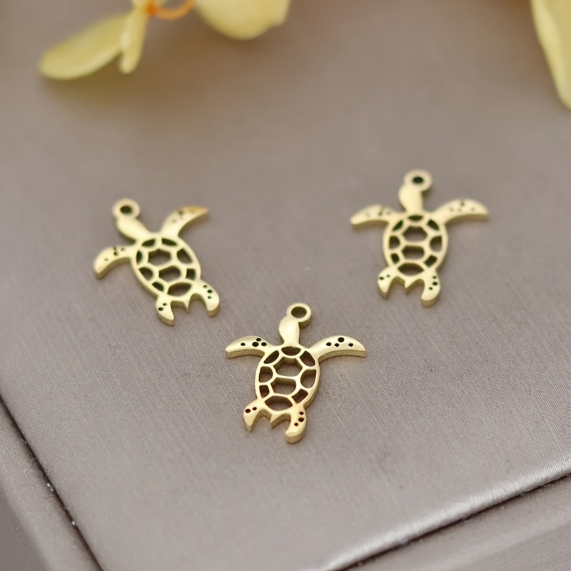 Image of 3pcs Cute Sea Turtles Hollow Additions Craft Necklace Earrings Charms For Jewelry Making Stainless Steel Pendant Supplies