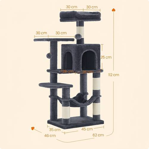 Árbol para Gatos de Interior, para Gatos de Múltiples Niveles con 4 s Rascadores, 2 Perchas, Hamaca, Ideal para y Descansar, Árbol para Gatos, para Gatos de Múltiples Niveles, para Gatos, Muebles para Gatos, para , Rascador, Suministros para Mascotas, 45 X 35 X 112 Cm
