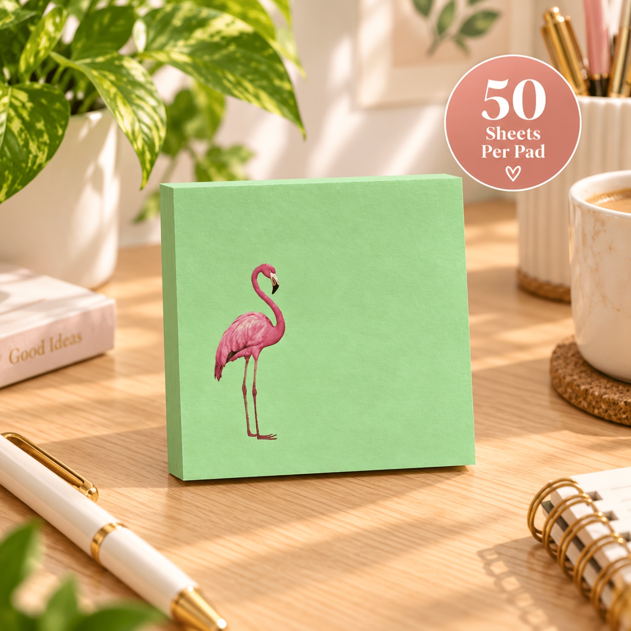TEMU 1 Carnet/50 Feuilles de Notes Autocollantes Rose, Bloc-notes Créatif , Notes d'Écriture à Motif , Convient pour Listes de Tâches, Étude, Bureau,