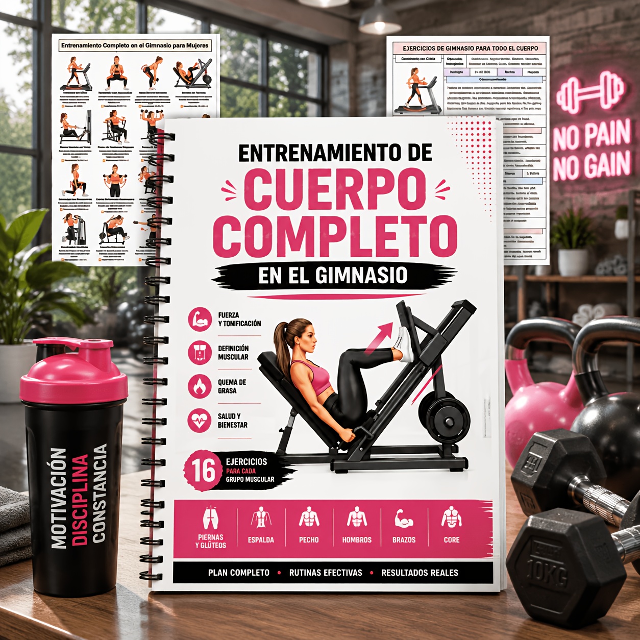 Spanish Women'S Full Body Strength Training Plan, Gym Workout Guide, 16 Professional Fitness Exercises, Combining Fixed 