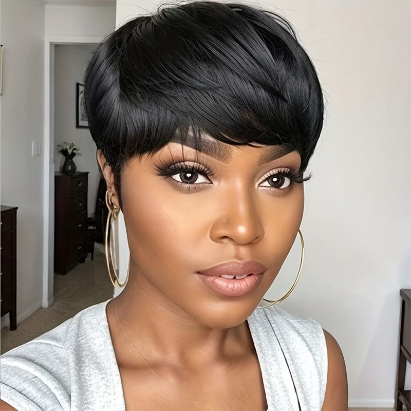 

Short Human Hair Wigs For Women Pixie Cut Wig Human Hair Short Pixie Wigs With Bangs Hair Short Wigs For Women Full Machine Made 6 Inch Natural Black