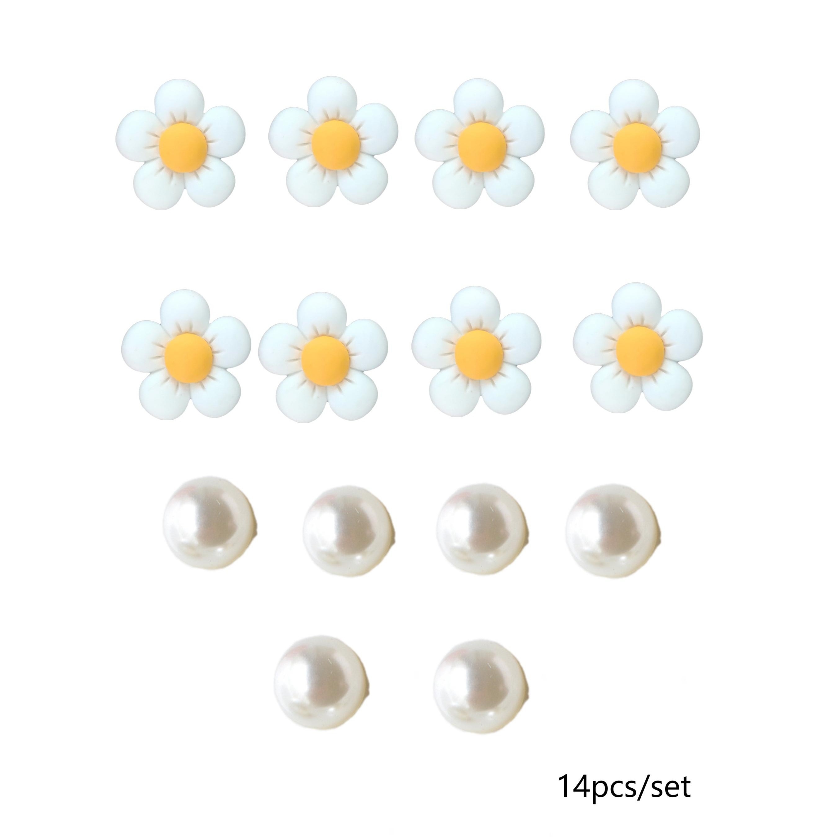 Image of Set Of 14 Shoe Ornaments | White Daisy Flower Charms Made Of Abs, Decorative Add-ons For Sandals And Slippers, Fun Charm Design | Abs Resin Floral Additions For Shoes, Without Battery