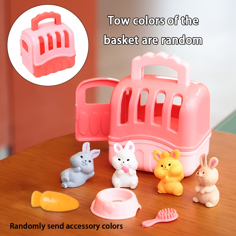 Image of Kids Pretend Play Pet Bunny Basket Toy Set, Simulation Feeding Cute Rabbit Scene Toys For Boys And Girls Birthday Gift Holiday Present