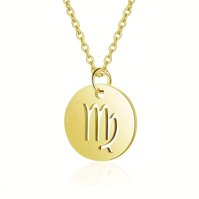 Vintage Zodiac Pendant Necklace Stainless Steel Chain Twelve Constellations