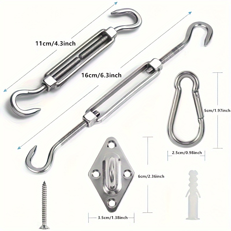 Stainless Steel 48pcs Sunshade Sail Hardware Kit - Triangular And Square Awning Fixing Accessory Set - for Outdoor Use, Includes Screw Buckles, Spring Hooks, Eye Pads, PVC Coated Steel Wire Rope, And Screws