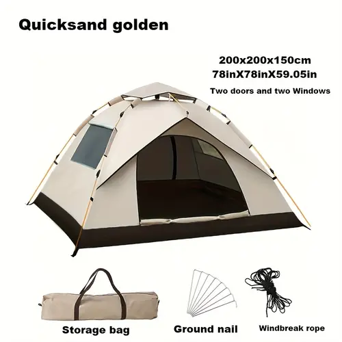 3 4 person automatic up tent with fiberglass poles square oxford cloth camping tent quick setting 3 second opening and closing design waterproof zipper opening and closing suitable for camping travel and