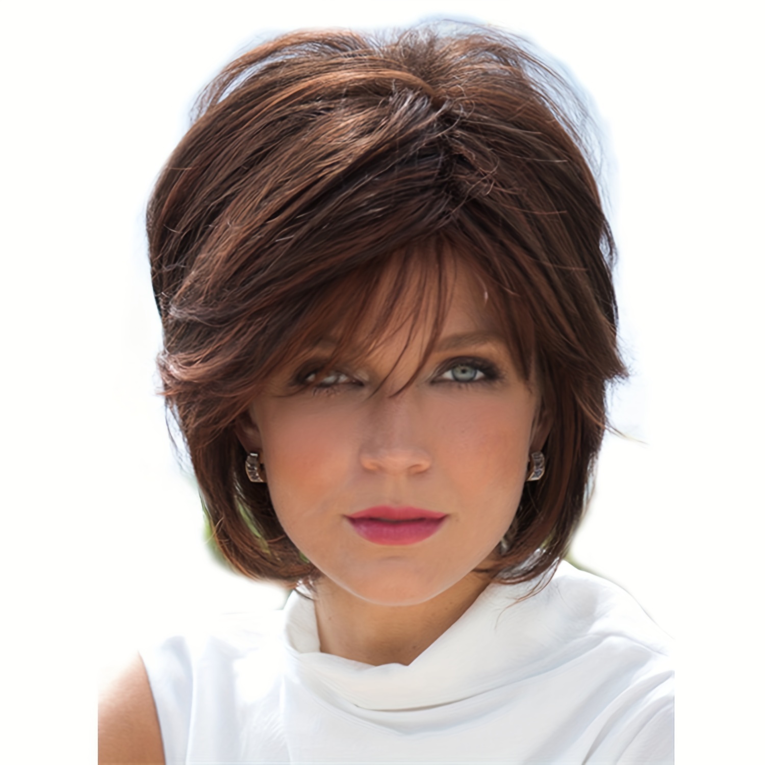 

Chic Brown Short Curly Wig With Side Bangs For Women - 10" Synthetic Fiber, Heat Resistant, & Parties