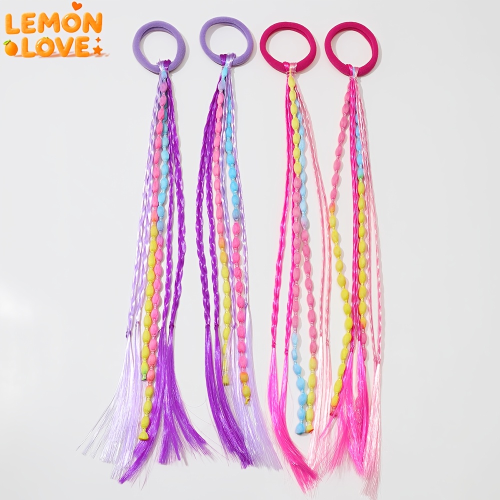TEMU 4pcs Women's Dopamine Wig Braided Hair Ties, Sweet And Cool Colorful Woven Hair Accessories, Suitable For Daily Styling, Holiday Parties, And