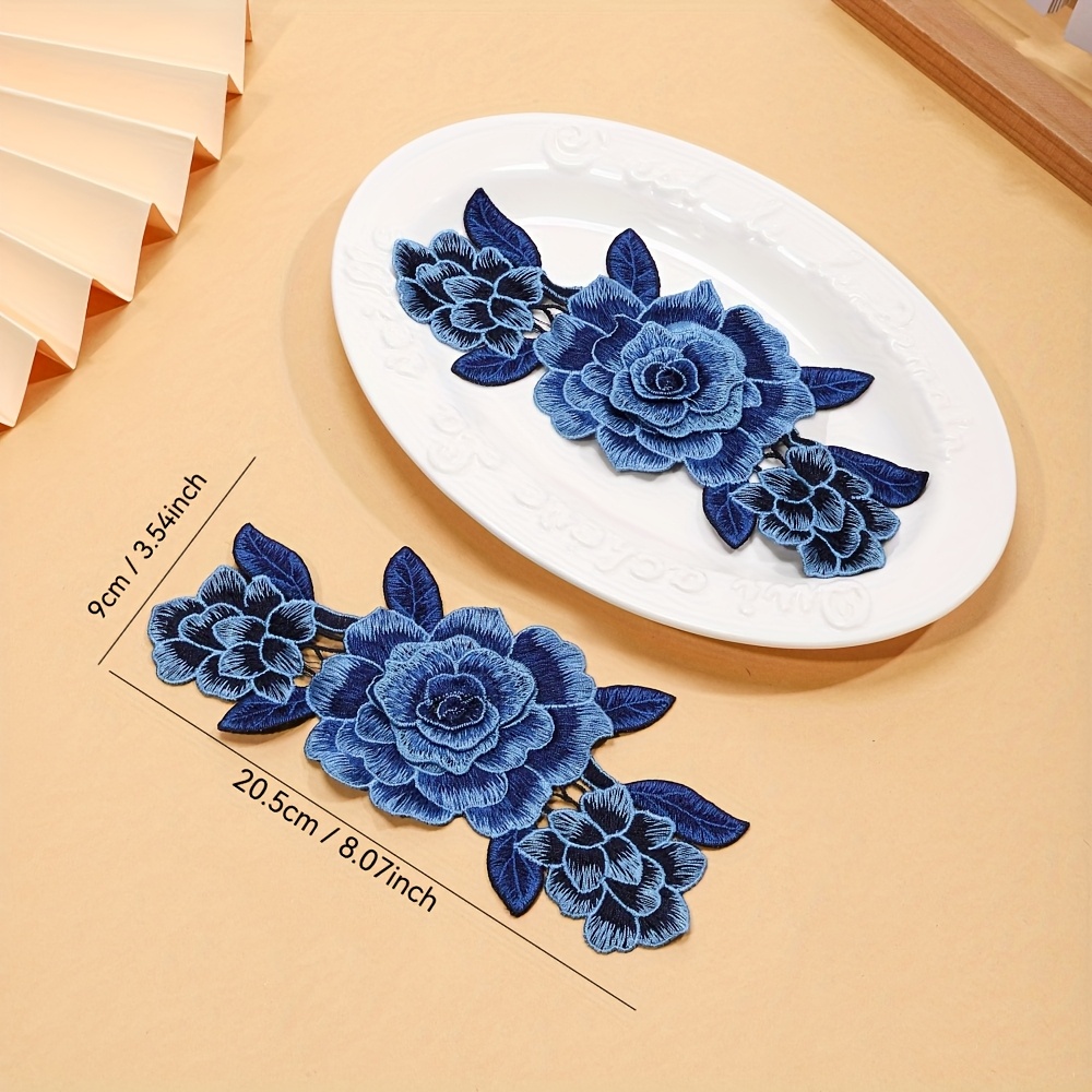 TEMU 2pcs Sew-on Patches-flower Embroidery Patches-tricolor Strip Plus-size Flowers-good Quality Coloured Clothing Patches