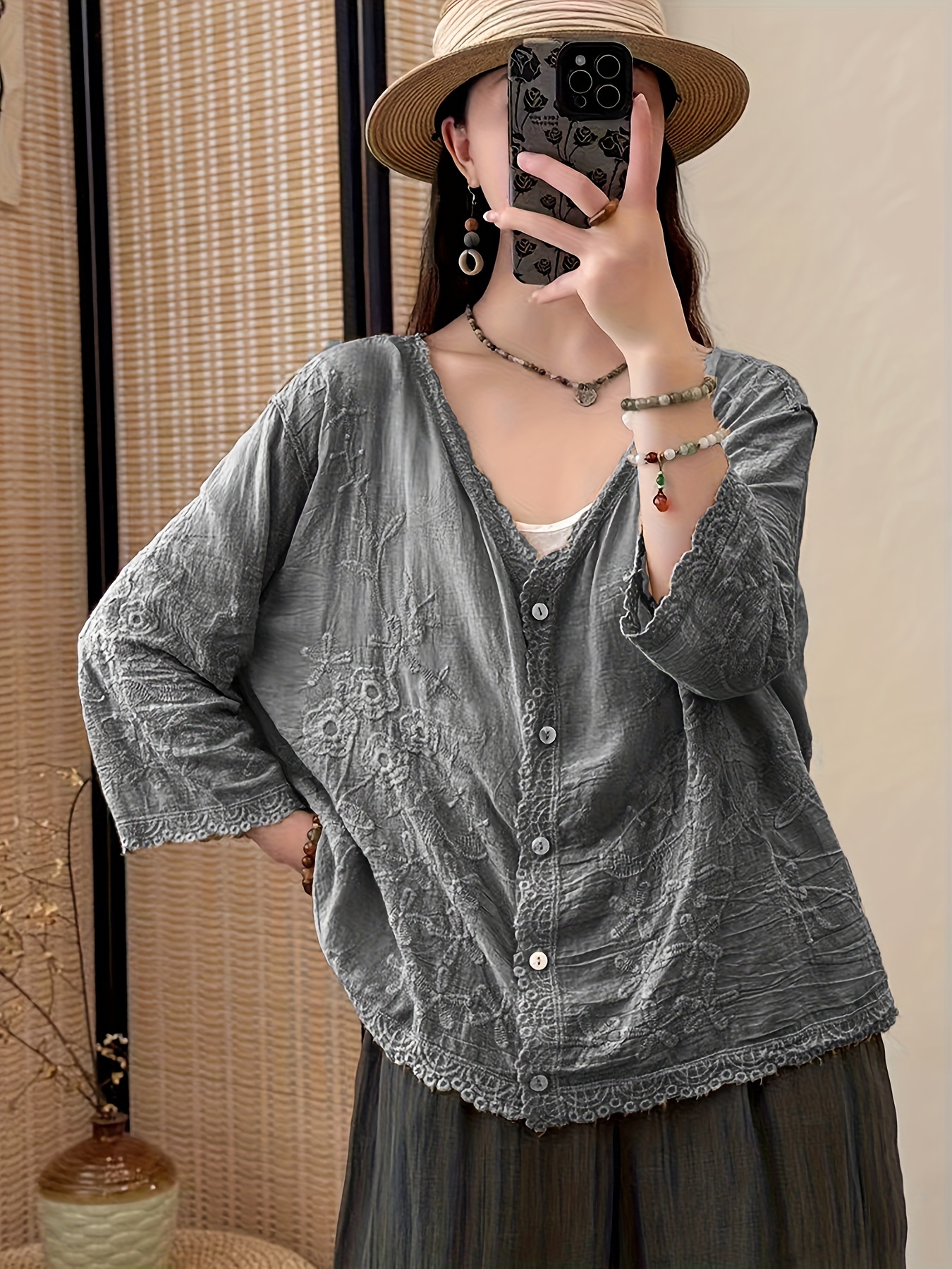 zadig&voltaire ブルーVネック刺繍　綿　 七分袖ブラウス zadig&voltaire ブルーVネック刺繍 綿 七分袖ブラウス - メルカリ
