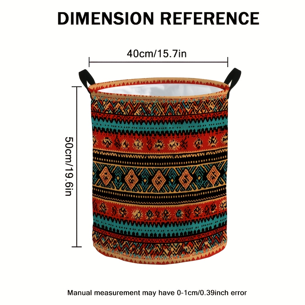 TEMU 1 Bohemian Pattern Foldable Round Laundry Basket - Compact And Portable Storage Bin, Suitable For Bathroom, Bedroom, And Travel - Durable