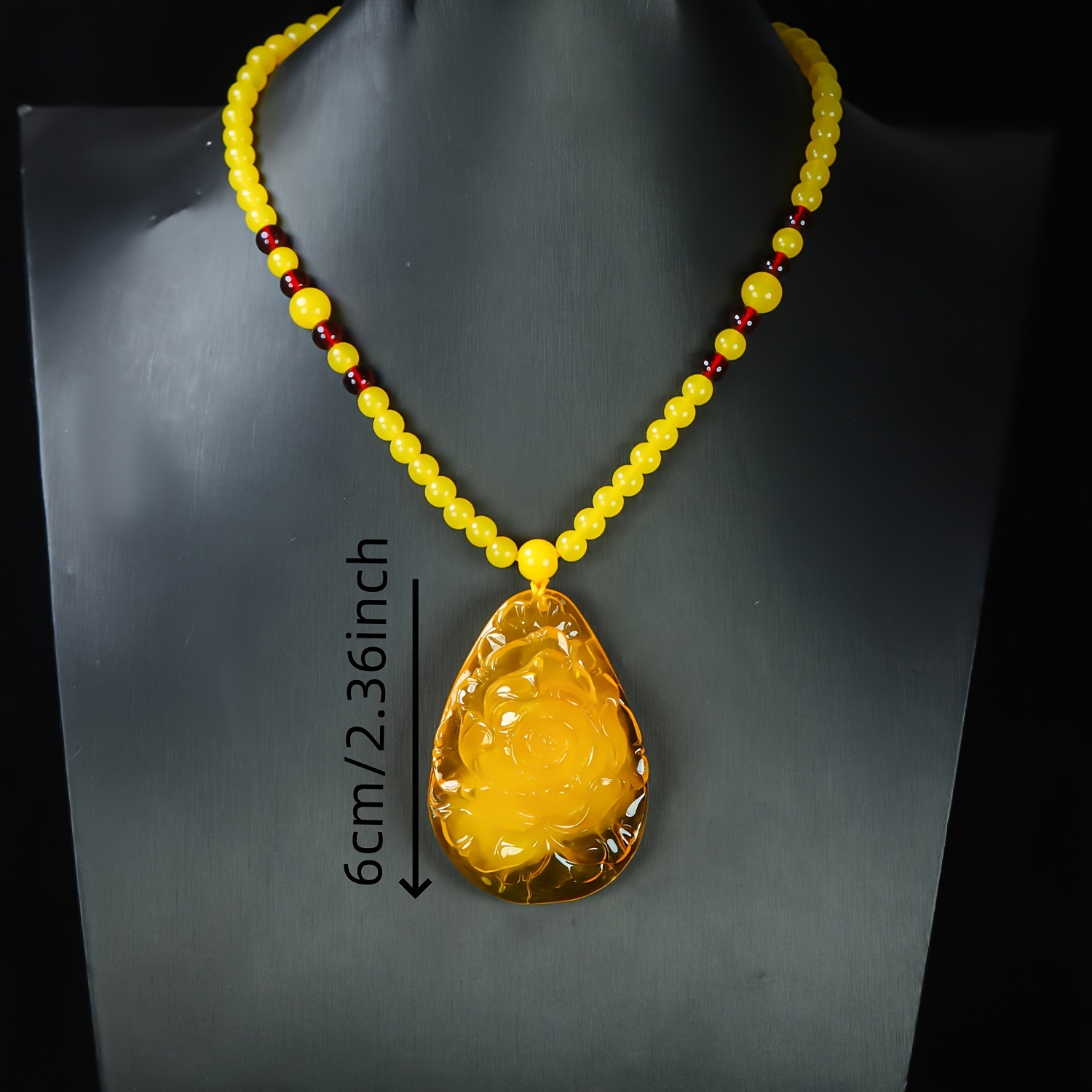Ethnic Style Beaded Imitation Amber Floral Pendant Necklace
