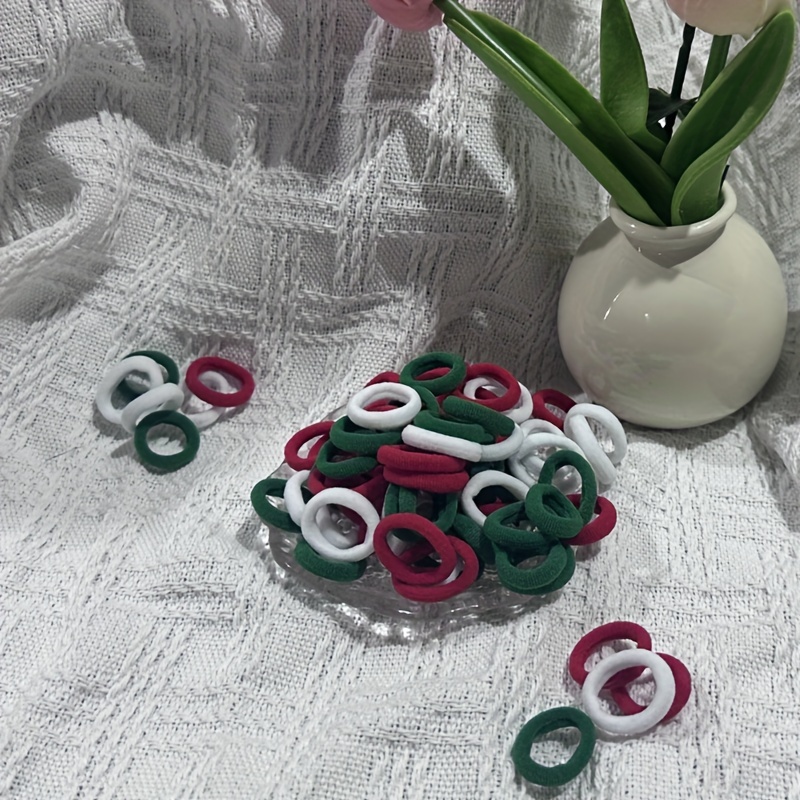 

100pcs Christmas Christmas Color Matching Red, Green And Matching Bag Mixed Small Hair Rings Seamless Soft And High Hair Rings Diy