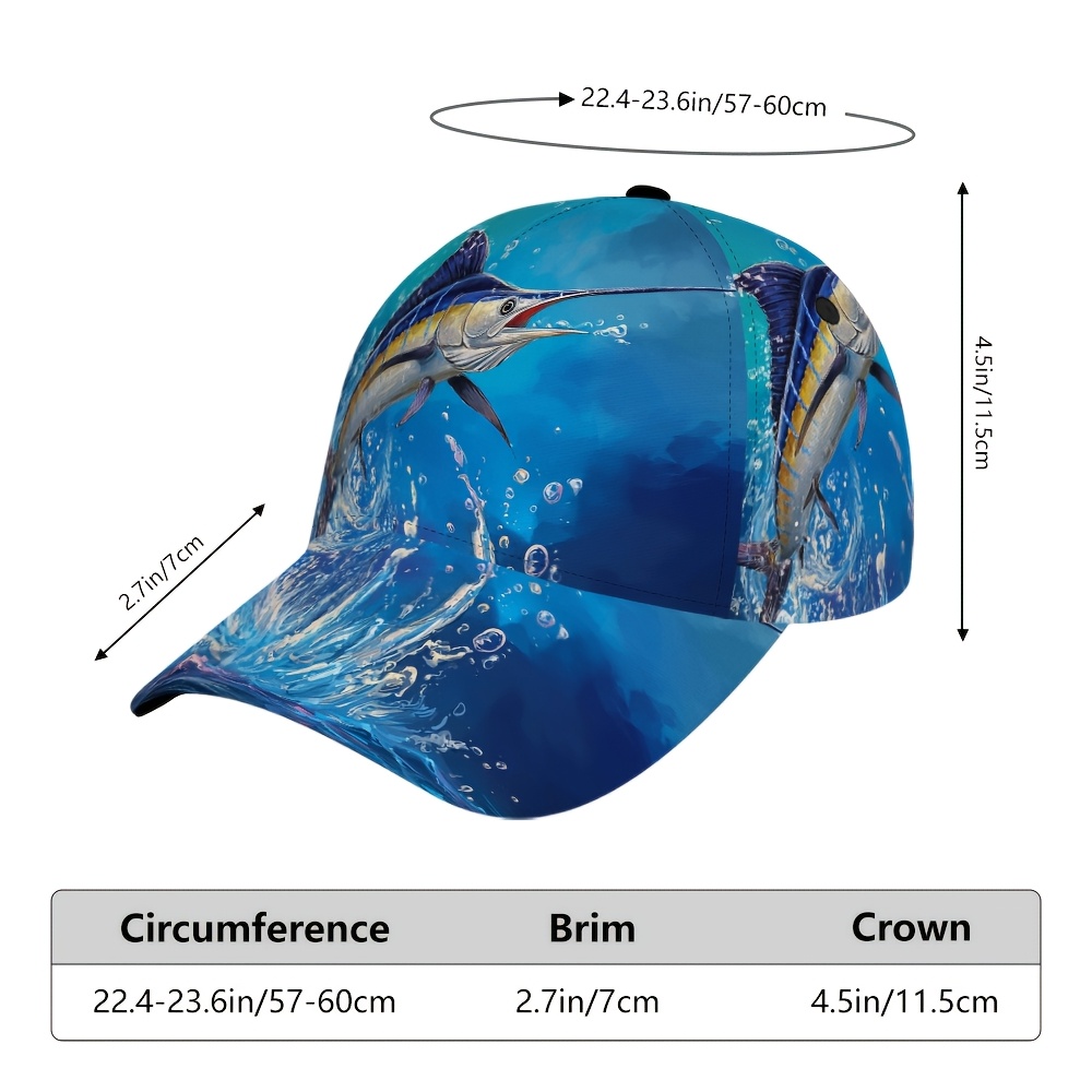 TEMU (2d Flat) 1pc Ocean Jumping Baseball Cap, Classic Hat, For Men And Women, Suitable For , Running, Exercising, And Outdoor Activities