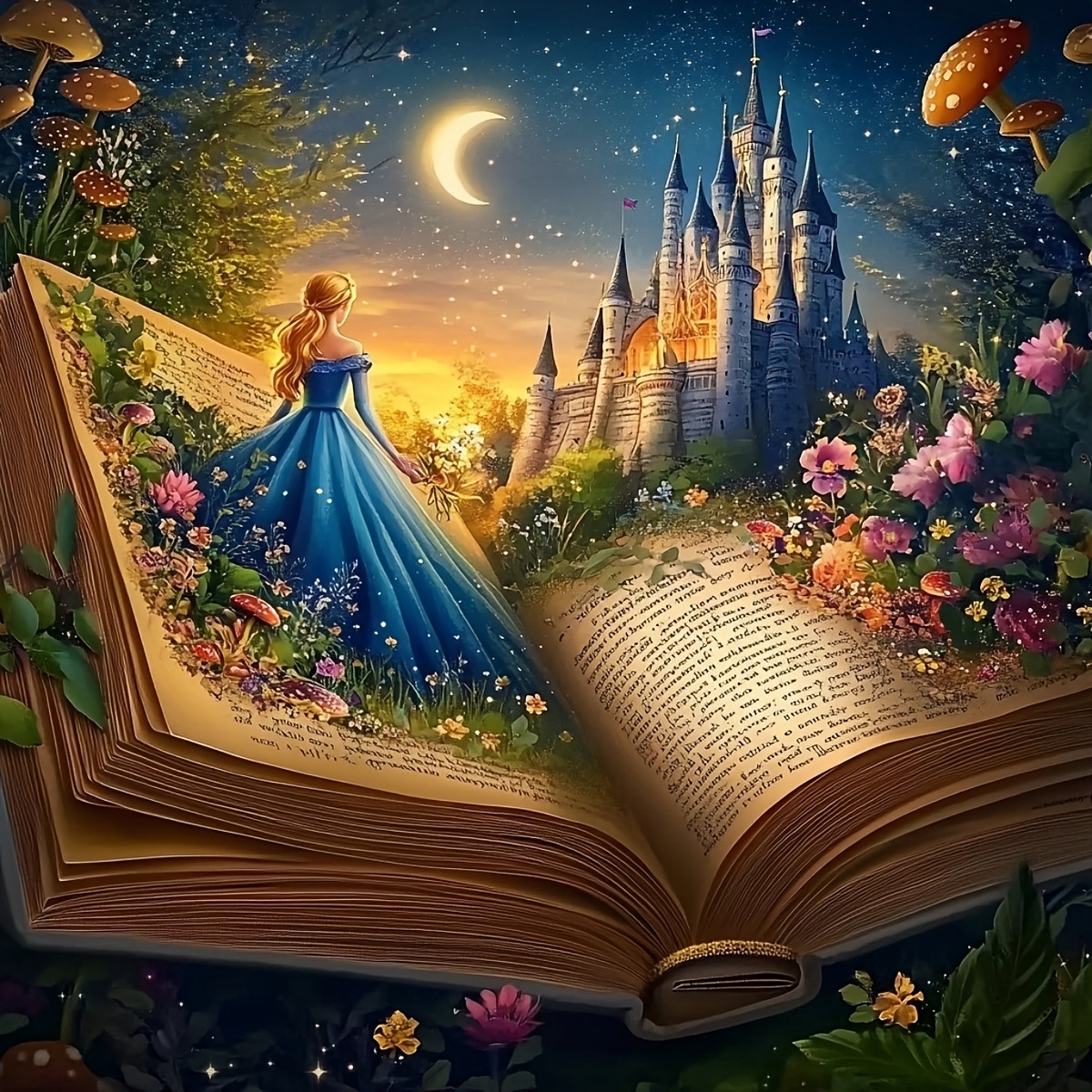 TEMU Jozysh, 1pc, 40x40cm/15.7x15.7inch, Cross Stitch Kit, Embroidery Crafts Set, Fairytale World In Book, Patterned Printed Cross Stitch Kit, Random