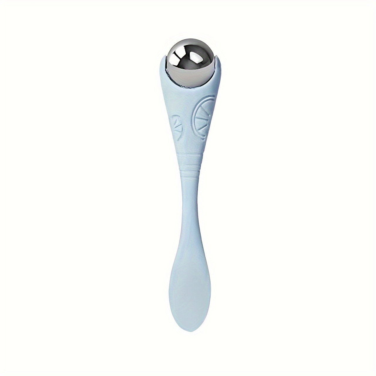 Image of Single Unit Of A Blue And Massager Roller, Featuring A Double-headed Spoon For Applying Eye Cream And Ball Massager