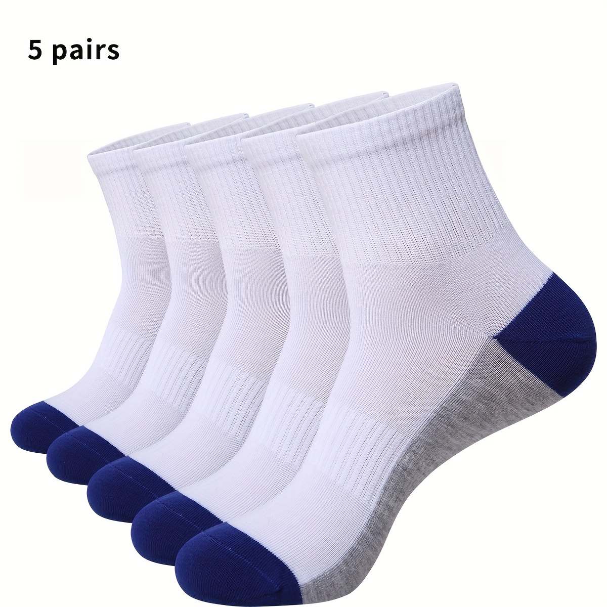 TEMU 5 Pairs Men's Quarter Athletic Socks Plus Size Thin And Breathable Versatile Crew Socks 3 Sizes Suitable For Daily Wear, Work, Leisure, Running