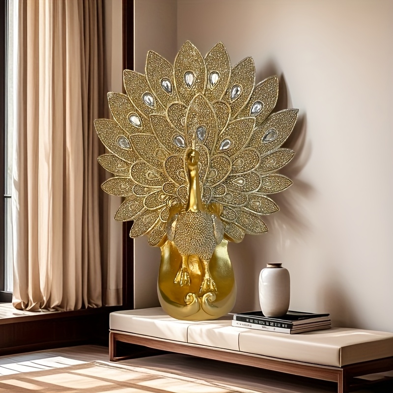 Image of 1 8.46 Inch New Year Gift Valentine's Day Birthday Gift Housewarming Gift Bead Open Screen Peacock Resin Home Art Animal Statue Decoration Suitable For Living Room Porch Bedroom Desktop Art Decoration