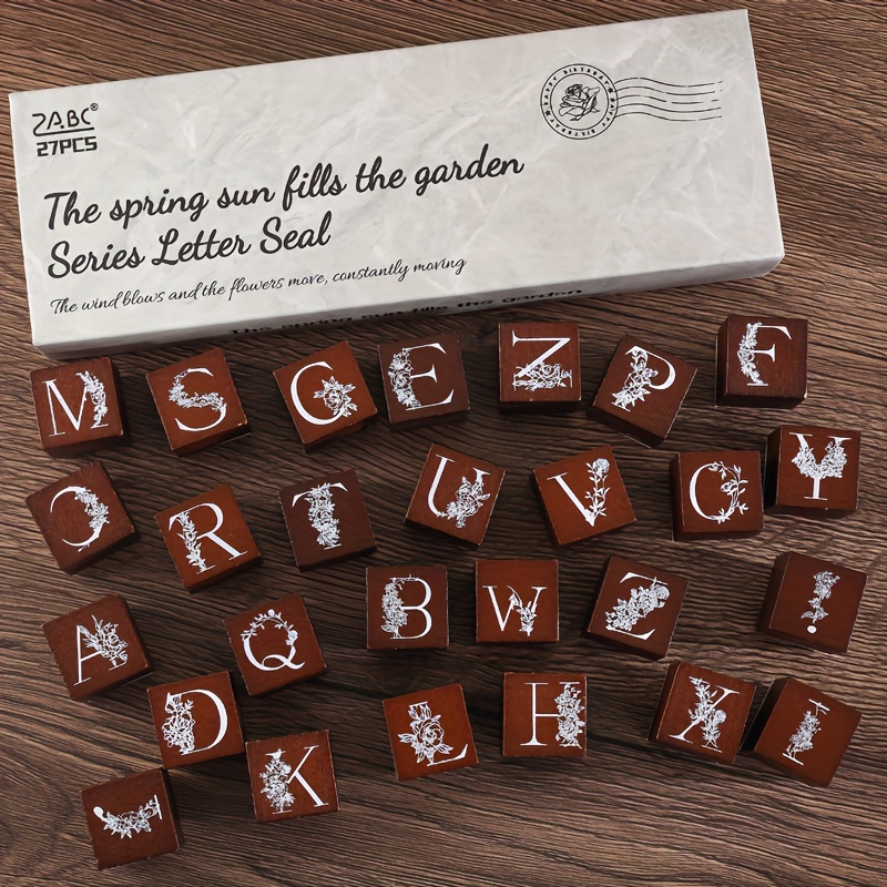 

27pcs Wooden Alphabet Stamps Set, Floral Capital Letters Series For Scrapbooking, Diy Crafts, Journaling Decoration - Spring Garden Flower Seals